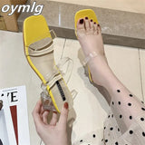 spring and summer new PVC transparent word open-toe high-heeled square head crystal heels women wearing slippers
