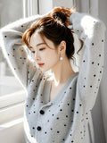 Fragrant Gray Wave Dot Knitted Cardigan Top Women's 2025 Autumn And Winter New Lazy Casual Sweater