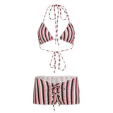Style Sexy Striped Bikini Set Hottie Hanging Neck Vest + Shorts Two