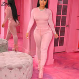 Autumn Pink 2 Two Piece Sets Tracksuit Women Outfits 2021 Sweatsuit For Women Long Sleeve Tops And Long Pants Sets