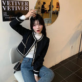 Vintage Cropped Jackets Women Elegant Black Single Breasted Short Coat Spring Autumn Korean Basic Loose Casual Outwear