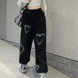 Pure Cotton Sweatpants Women Heart Print Joggers Hip Hop Streetwear Oversized Wide Leg Pants Harajuku Korean Trousers
