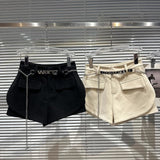 2022 Winter New Arrival Metal Letters Belt Chain Woolen Shorts Women