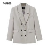 2021 spring blazer + pant two peice set women double breasted suit jacket high waist