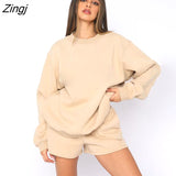 Women Tracksuit Two Piece Set Shirt + Short Pants Solid Color Sportsuit Matching Set Clothes For Women
