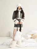 Artificial Leather Jacket Women Lapel Winter Coat Vintage Female Fleece Warm Thick Chic