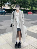 Women Double Breasted Loose Woolen Coat Lapel Collar Long Sleeves Solid Women's Casual Oversize Coat Autumn