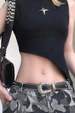 Street Turtleneck Irregular Slim Black American Punk Style Tanks Summer Camis Sleeveless Sexy Tank Women Pentagram