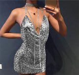 Metal body chain slip Summer Dress Women Bling diamond Beach bodycon dress Sequin Night club Party ladies dresses