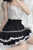 Japan Style Lace Patchwork Ruffles High Waist Cute Cake Skirt Women Black Harajuku Kawaii Y2k Skirts Above