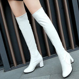 Fashion Knee High Boots Women's Winter Boots Thick High Heel Stretc Long Boots Slip On Autumn Shoes Woman Black