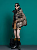 Leopard-print Women's Down Jacket Short 2023 New Fashion Winter Coat Female White Duck Down Thicken Warmth