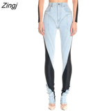 Fashion Women's Jeans New High Waist Slim Contract Color Patchwork Denim Pencil Pants Female Streetwear Autumn 2023