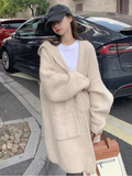 Fashion Women Sweaters 2023 Autumn Winter Solid Hooded Long Knitted Cardigan Casual Coat for Women Clothing Knitwears