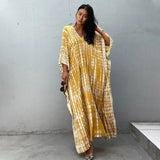 Printed V-neck Batwing Sleeve Side Split Loose Dress For Women Clothes Plus Size Beachwear Maxi Dress