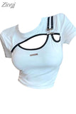 Summer Slim White Tee Tops Streetwear Gothic Harajuku Women's Hollow Out T-shirt Women Vintage Crop Top Y2K T