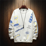 Trendy Men Sweatshirt Stitching Loose Top Big Long-Sleeved Sweatshirt Round Neck Sweatshirt