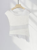 Zingj Sense Beauty Irregular Design Sense White Sweater Female Summer Splicing Perspective Small Flying Sleeve Jacket