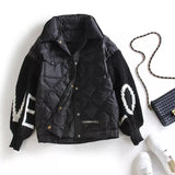 New Winter Down Coat Women Korean Letter Knitted Lantern Sleeve Patchwork Women's Down Jacket Casual Female Loose