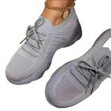 Sneakers Women's Shoes Single Shoes Spring New Thick-Soled Solid Color Tie With Flying Knitted Old Dad