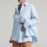 Casual Two Piece Sets Womens Outifits Shorts Fashion Set of Pants and Blouse Solid Color Cardigans Y2k Tracksuit