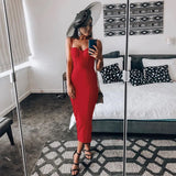 Dress evening 2022 summer women's long maxi bodycon dress ribbed orange red black sexy party dress club birthday