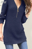 Women Long Sweater V Neck Zipper Dress Warm Autumn Winter Clothes Knitwear 3XL Pullover