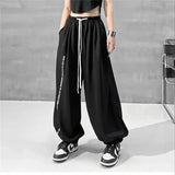 Y2K Black Joggers Sweatpants Women Hip Hop Letter Print Wide Leg Pants Streetwear Oversized 2Xl Drawstring Trousers