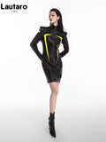 Spring Autumn Cool Red and Black Patchwork Faux Leather Maxi Dress Women with Detachable Hem Luxury Designer