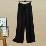 Winter Knitwear Two Piece Sets For Women Outfits Korean Casual Striped Knitted Sweater And Wide Leg Knitting Pants