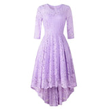 3/4 Sleeve Tunic Party Dress Lace 2022 Short Front Long Back Vestidos Solid Red Purple High Low Formal