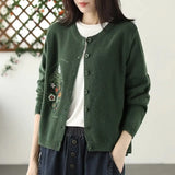 Round-Necked Cardigan Coat Women Thin Loose Embroidered Knitted Shirt Outside A Short