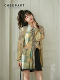 Renaissance Print Long Shirt Women Long Sleeve Blouse Tie Vintage Top Loose Button Up Collar Shirt Fashion