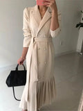 Autumn Women Korean Fashion Solid Suits Dress Double Breasted Long Sleeve Vestdios Elegant Office Lady Blazer