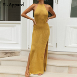 Loose 2022 Summer Backless Split Long Maxi Evening Party Dresses Women Sexy Off Shoulder Halter Vest Robe Black