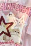 Cat Kawaii Print Oversize Tshirts American Retro Summer O-Neck Tees Short Sleeve Women Y2k Sweet Harajuku