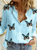 Women Casual Long Sleeve Cotton Linen Shirt Elegant Solid Cardigans Autumn Button Lapel Shirt Loose Oversized Blouse