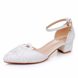 Cm Square Thick Heel Tip Hollow Sandals Spring Square With Light White Lace Mesh Bride High Heels