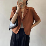 Blazers Women S-4Xl Elegant Solid Suit Jackets Office Lady Korean Short Sleeve Single Breasted Casual Blazer Casual