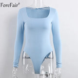 Women Body Top Skinny Sexy Bodysuit Autumn Winter 2018 Ladies Black Red White Slim Square Collar Long Sleeve