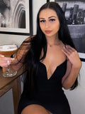 V Neck Spaghetti Strap Backless Dress For Women 2022 Summer Fashion Sleeveless Bodycon Ruched Party Dress