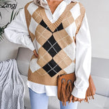 women knitted sweater vest pullover 2021 autumn new college style loose V-neck elegant fashion casual diamond vest