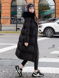 Women Long Puffer Jacket 90% White Duck Down Coat Large Natural Fox Fur Hooded Female Feather
