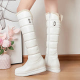 Winter Plush Warm Women Boots Comfortable Flat Knee High Boots Zipper Snow Boots Woman's Black White Pink Big Size 41 42