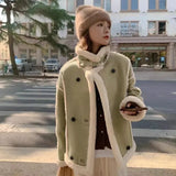 Aesthetic Long Sleeve Padded Jackets Women y2k Style Wool-lined Winter Warm Loose Cardigan Coat Windproof