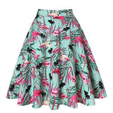 Women Midi Pleated Skirts Vintage 50s 60s Flower Printed Summer Ball Gown High Waist Audrey Hepburn Retro Swing Skater