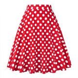 Summer Midi Skirt Runway Vintage Rockabilly Sundress Red Womens Sexy Pinup 50S Cotton Polka Dot Pattern Skater