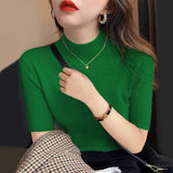 and Summer Half Sleeve Tank Top Knitted Blouse Fashion Women Casual Half-high Collar Clothes Bottoming Tops New