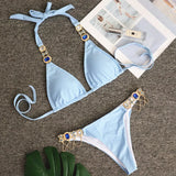 Zingj New Swimsuit Plain Crystal Diamond Chain Women's Split Swimsuit Strap Sexy