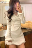 Knitted Dresses Square Collar A-Line Slim Waist Bodycon Long Sleeve Vestidos Y2k Women Elegant Spring Dress